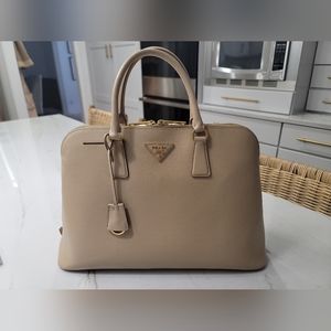 Prada Saffiano Lux Leather Top Handle Bag in Sabbia